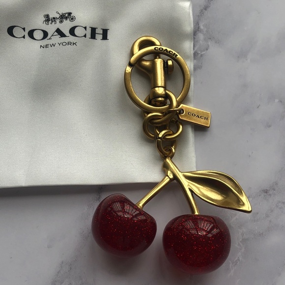 Coach Gold-Tone Key Charm with Red Glitter Cherries - Picture 4 of 4